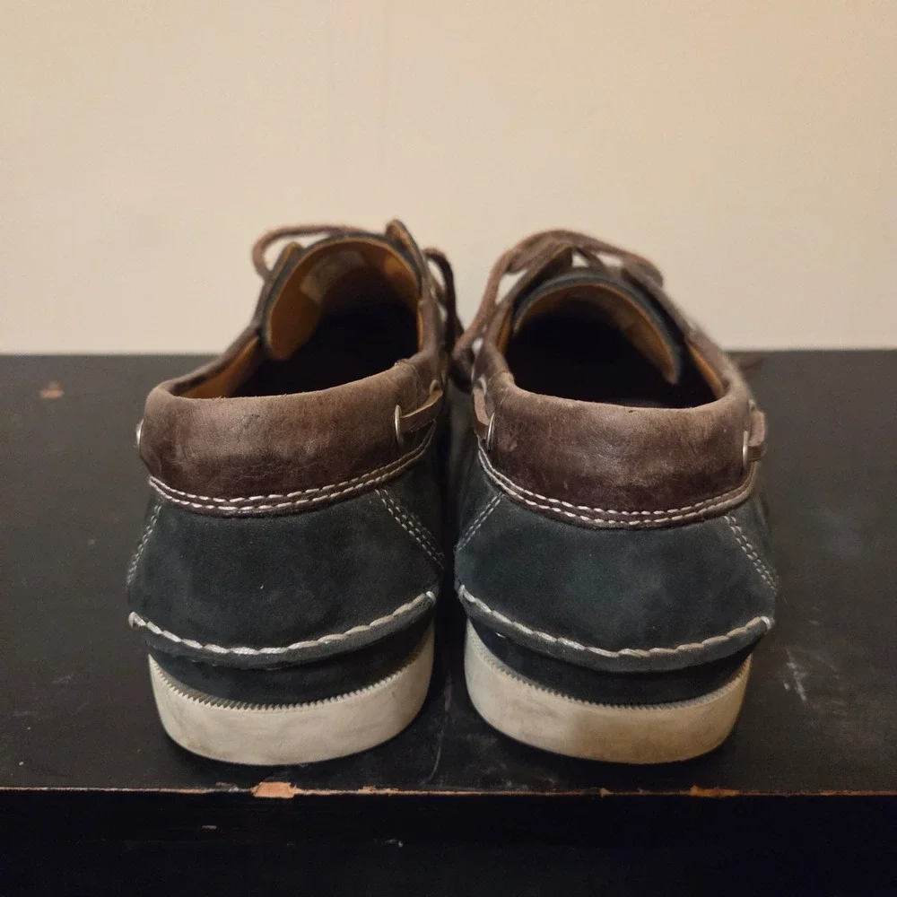 Ecco Mens Water Repellent Suede Leather Boat Shoes Navy Brown Size 42